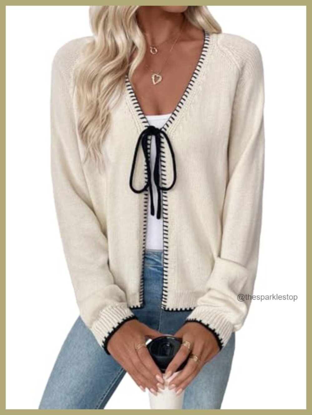 Womens Lightweight Knit Cardigan Loose Fit Open Front Bow Tie Long Sleeve